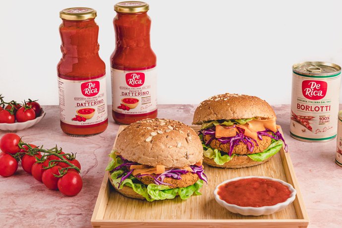 Burger di fagioli borlotti con ketchup home made