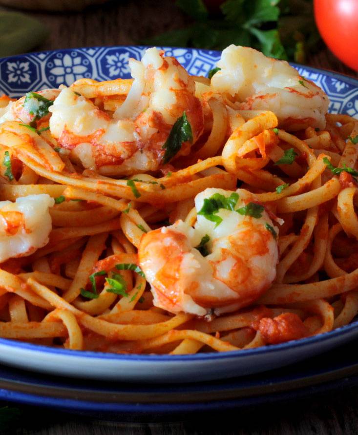 Linguine con gamberoni