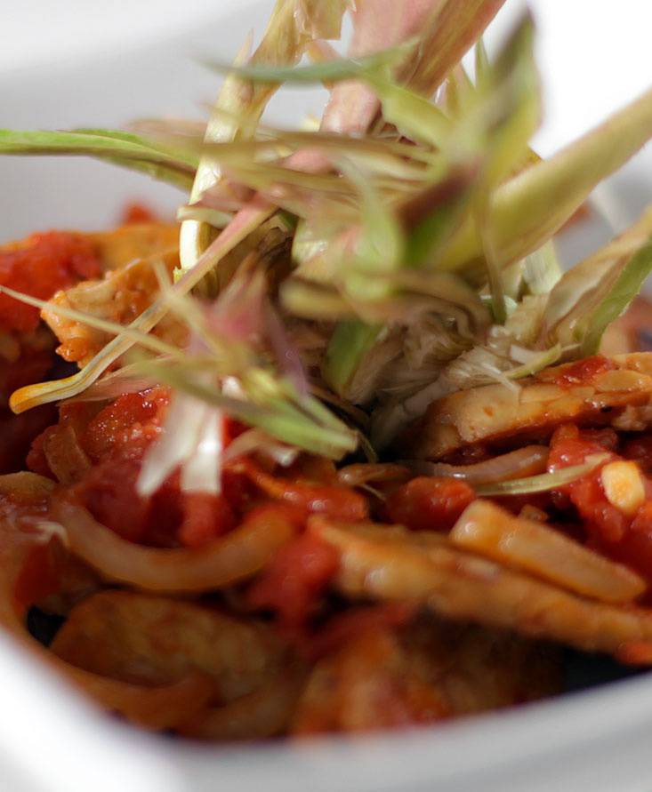 Tempeh with Artichokes and Stewed onions