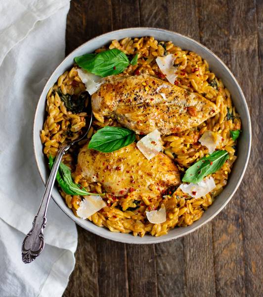 Creamy Tomato Basil Chicken and Orzo