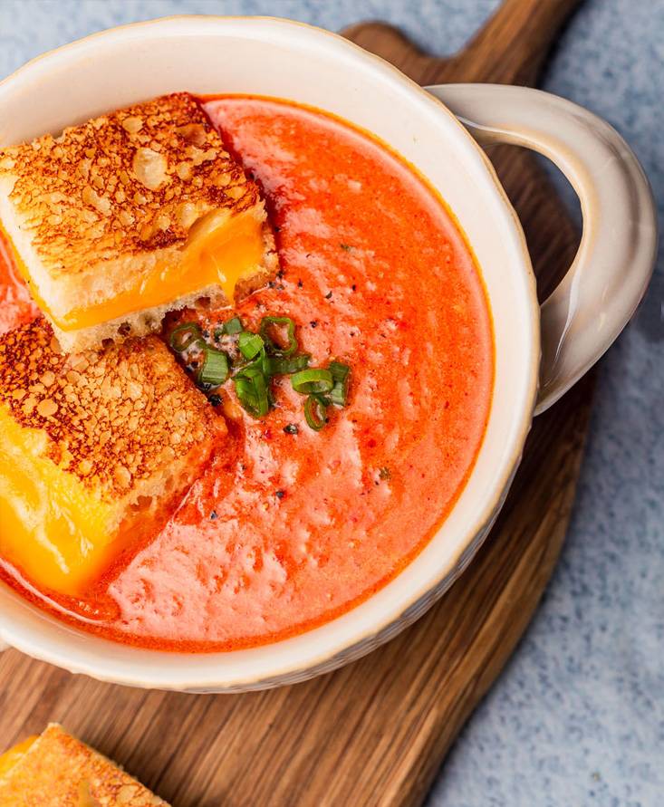 Creamy Tomato Soup with Grilled Cheese Croutons