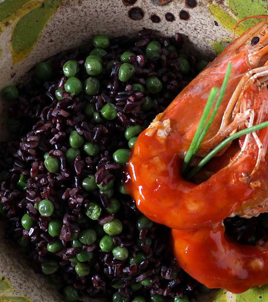 Sweet-and-Sour Prawns and Venus Rice with Peas