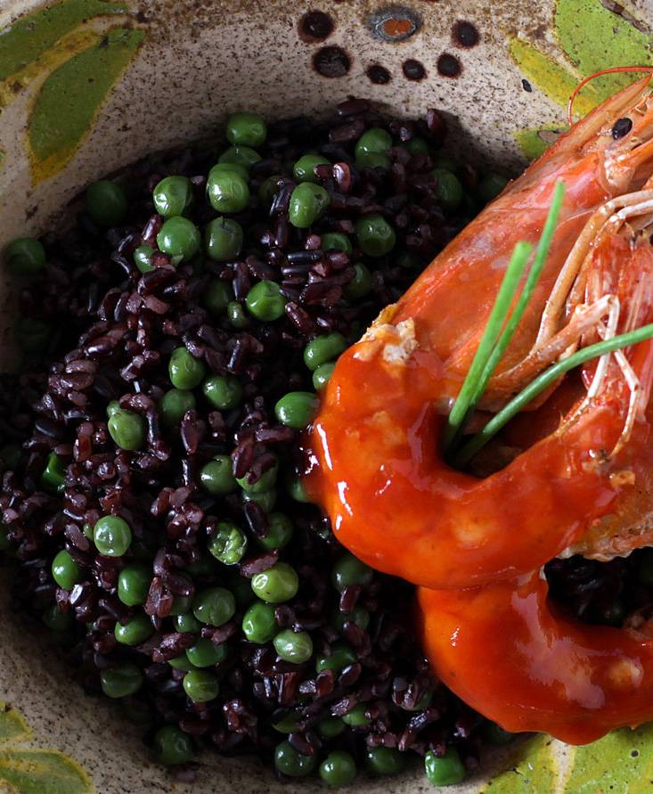 Sweet-and-Sour Prawns and Venus Rice with Peas