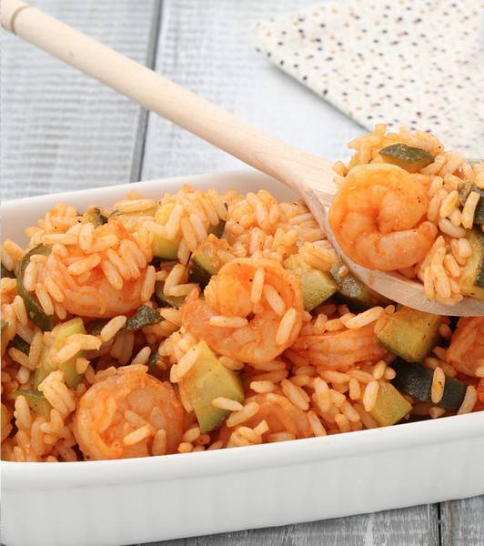 Riso freddo con gamberi e zucchine