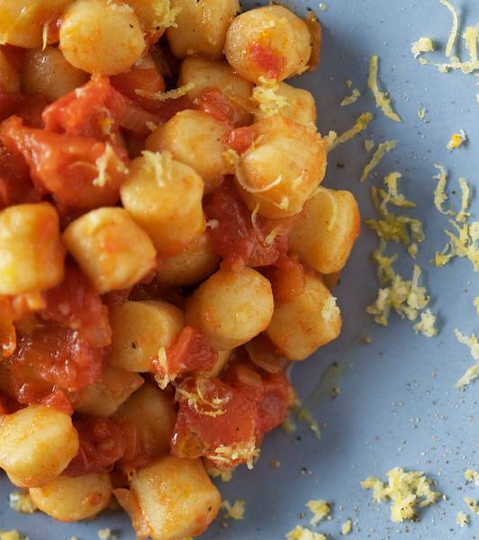 Gnocchi, tomato cubes and lemon