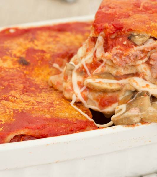 Lasagne senza glutine al sugo funghi e salsiccia