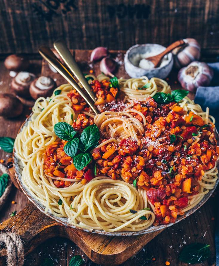 Lentil Bolognese with Spaghetti