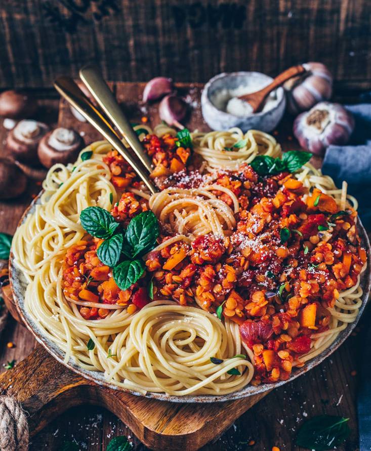 Lentil Bolognese with Spaghetti