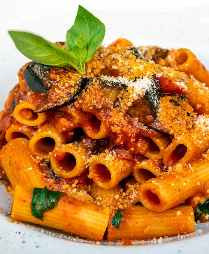 Tortiglioni alla Norma gratinati