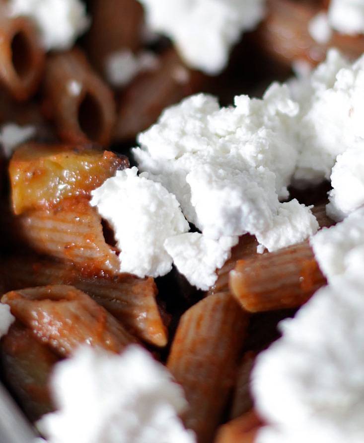 Gratin Brown Penne “alla Siciliana” with goat Ricotta Cheese