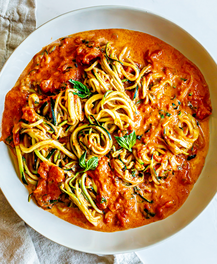 Zucchini Noodles with Creamy Tomato Basil Sauce