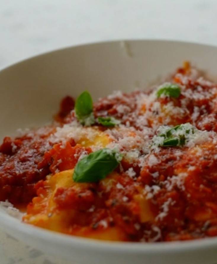 Ricotta Lemon Ravioli with Basil Tomato Sauce
