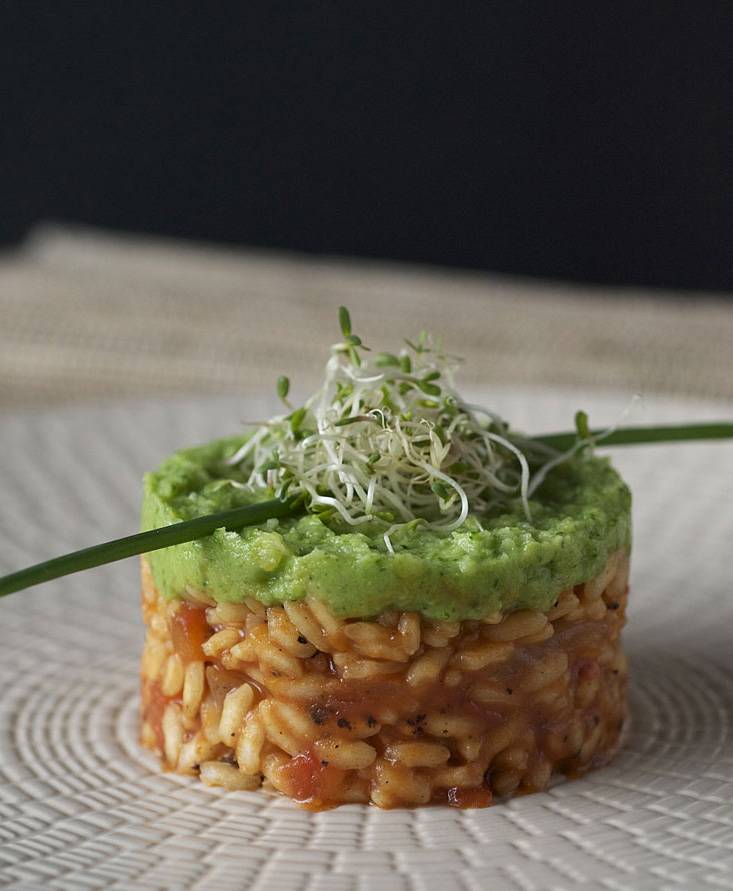 Tomato, chick peas, parsley and broccoli cream risotto