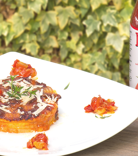 Ruota di patate in rosso al basilico bicolore