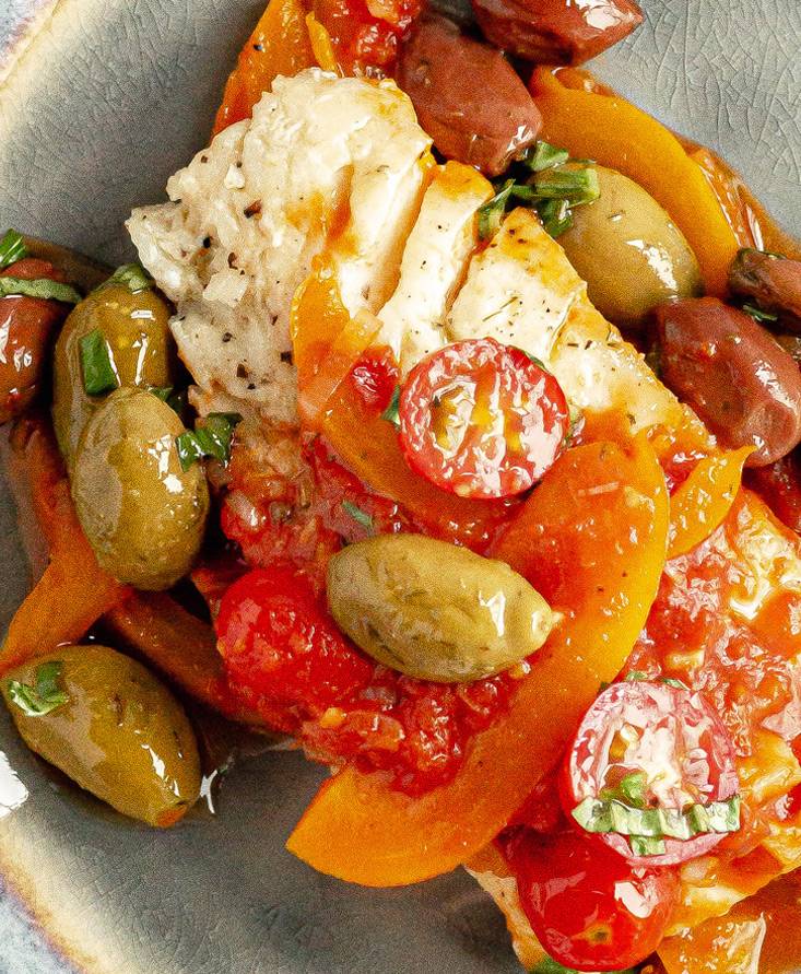 Simmered Fish with Olives and Tomatoes