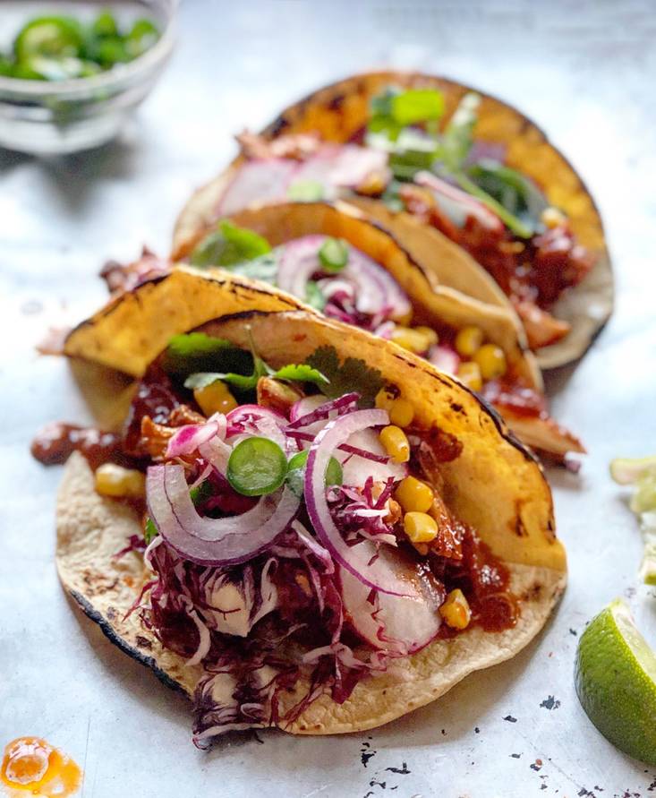 Beer and Tomato Braised Chicken Tacos